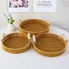 Bandeja de imitação de rattan para sala de estar, cesta de pão e frutas secas, bandeja para aperitivos, bandeja para chá e frutas.