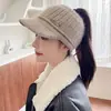 Novo chapéu de copa vazio feminino outono e inverno viagem quente casual chapéu de lã coreano corrida tricô tudo-em-um boné com aba moda