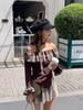 Traje de Viaje Vacacional Estilo Bohemio de Manga Larga para Mujer Estilo Coreano Adelgazante Otoño Nuevo Conjunto de Dos Piezas con Falda de Cuadros