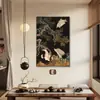 Pintura decorativa para sala de estar estilo vintage francés, pintura de grulla hecha a medida estilo mediados de siglo, mueble de recibidor de alta gama y arte de pared para fondo de sofá