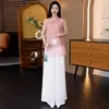 Conjunto elegante sin mangas estilo Zen personalizado con botones de rana, pantalones de pierna ancha ligeros y transpirables, conjunto de dos piezas nuevo estilo chino suave para el día a día