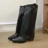 Botas Largas con Remaches y Tacones Gruesos, Estilo Primavera y Otoño, Modelo Talla Grande, Cierre Lateral, Botas de Mezclilla, Estilo Western, Adelgazante, Estilo Wasteland, Botas de Boca Ancha