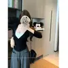 Camiseta de Manga Corta para Mujer Estilo Coreano Falsa de Dos Piezas con Lunares y Encaje en Capas [Calidad Original] para Principios de Otoño con Lazo