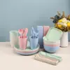 Amazon Paja de Trigo Hogar Tazón para Sopa Taza de Agua Vajilla Exterior Portátil Plato Tazón Set de Cubiertos Directo de Fábrica