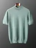 Nueva Temporada Primavera y Otoño Camiseta de Punto de Cachemira Sin Costuras para Hombre de Manga Corta Camisa Casual de Punto Base de Lana con Cuello Semi Alto