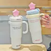 Termo Taza con Tapa de Estrella y Asa de Acero Inoxidable Gran Capacidad Taza Rompehielos Alta Apariencia Portátil Taza de Vacío con Popote Venta al por Mayor