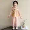 Conjunto Hanfu Tradicional Estilo Chinês para Meninas, Novo Modelo Verão 2026, Colete Estilo Chinês para Meninas, Novo Traje Tang Estilo Chinês Infantil com Calça de Pernas Largas