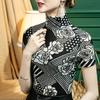 Otoño 2022 Camisa Base de Encaje de Cuello Alto para Mujer Top de Manga Corta Estampado de Primavera y Otoño de Media Manga Estilo Europeo