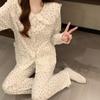 Pijama Nuvens de Algodão com Gola Doce para Menina Conjunto de Duas Peças Manga Longa para Mulher Roupas de Casa Estampadas Novas da Primavera Venda por Atacado
