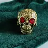 Anillo de Calavera Rubí de Moda para Hombre Estilo Europeo y Americano Retro Incrustado con Gema Roja Anillo de Cabeza Fantasma Joyería para Mano