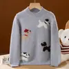 Diseño de dibujos animados de cuatro cachorros, unisex, suéter 100% lana pura, jersey grueso, capa base de manga larga, suéter de punto, cuello redondo
