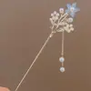 Novo Grampo de Cabelo Flor com Franja Estilo Chinês para Mulheres, Grampo de Cabelo de Alto Padrão Estilo Antigo, Acessório de Cabelo Hanfu Cheongsam