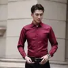 Camisa Blanca para Hombre de Manga Larga Corte Ajustado Sin Planchar Color Sólido Profesional Formal de Negocios Ropa de Trabajo Camisa Blanca para Traje de Hombre
