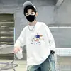 Camiseta de manga comprida para meninos, novo modelo primavera e outono 2026, camiseta básica infantil, roupa de outono 100% algodão para meninos, top moderno estilo coreano