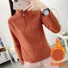 Camiseta de Manga Longa Quente Elástica de Lã com Gola Alta Feminina para Esportes ao Ar Livre Outono e Inverno Caminhada Jaqueta Grossa de Lã Polar
