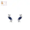 Brincos Elegantes de Prata Esterlina 925 com Design Curvo Azul Safira para Mulheres, Brincos de Design de Nicho Geométrico de Luxo Leve