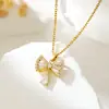 Colar Moderno Fresco Doce Laço Zircônia Estilo Old Money Andorinha Dourada Aço Titânio Acessório de Corrente para Clavícula Feminina