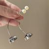 Pendientes de borlas de perlas y flores con diseño transfronterizo europeo y americano con aguja de plata, pendientes con personalidad y temperamento exagerados de alta gama para mujer.