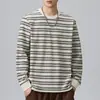Roupas Masculinas Shanggu Outono Masculino Retrô Americano Listrado Manga Longa Camiseta Marca Tendência Gola Redonda Top Solto Casual Novo Estilo