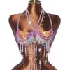 AYJ Chaleco de ropa para mujer transfronterizo europeo y americano moderno con cuello halter top corto sexy con cadena corporal de gemas coloridas cadena en el pecho Y2