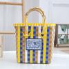 Bolsa Tejida de Plástico para la Celebración del Internet Tailandés 2025 Bolso de Mano Cesta con Bolsa Tejida Color de Contraste Cuadros Bolso de Playa de Nicho para Vacaciones
