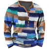 Camiseta de Manga Larga a Cuadros Retro para Hombre Top Gráfico a Cuadros Camiseta de Manga Larga Impresa en 3D Talla Grande Camisa Henley Superior para Hombre