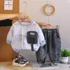 Conjunto de Roupas de Outono para Meninos Estiloso Infantil 2026 Novas Roupas de Bebê Meninos Primavera/Outono Manga Longa Conjunto de Duas Peças Tendência