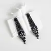 Pendientes Amazon transfronterizos, extragrandes, electrochapados, elegantes, de estilo largo, con un toque de alta gama, adornados con borlas y pedrería negra