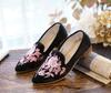 Zapatos de tacón cuadrado con base de veta de madera, tacón de bloque, punta fina, moda, zapatos tipo muller, zapatos de tela bordada, zapatos casuales para mujer