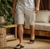 Nuevos Pantalones Cortos de Herramienta de Algodón y Lino con Cordón Cintura Elástica Pierna Recta Color Sólido Transpirables Diarios de Playa de Cinco Puntos Casuales