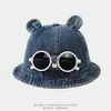 Gorro de Bebé de Moda Estilo Coreano, Moda Transfronteriza, Sombrero de Pescador de Mezclilla Lavada para Niños, Gafas Personalizadas, Sombrero con Protección Solar Desmontable