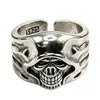 Anillo Retro de Calavera de Plata de Ley Chiba Estilo Antiguo Oscuro Abierto Ajustable Unisex Moderno Genial Individual Nicho Anillo para Dedo