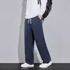 Calças masculinas forradas com fleece do fabricante original, apresentando um design fluido, modelador e estruturado para outono e inverno, calças compridas casuais retas da moda com corte solto