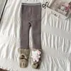 Leggings Novos para Meninas com Forro de Fleece para Outono e Inverno, Roupa Externa, Meias-Calças de Fleece Grossas Inteiriças com Desenhos Animados, Calças Longas Quentes Infantis de Retalhos