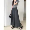 Estilo preguiçoso saia longa feminina fluida primavera e outono nova cintura alta emagrecedora linha A barra larga casual cinza saia longa