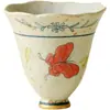 Taza de Té con Forma de Flor de Pie Alto, Glaseado de Caramelo, Orquídea Mariposa Pintada a Mano, Dinastías Tang y Song, Taza de Té para el Hogar, Juego de Té Kung Fu, Taza Individual Estilo Antiguo