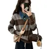 Estilo Coreano Estilo Academia Cuello de Mezclilla Tejido de Punto Rayado Blanco y Negro para Mujer Otoño Invierno Transfronterizo Nuevo Estilo Bloque de Color Versátil Suéter Adelgazante
