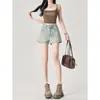 Shorts Vintage de Tiro Alto en Línea A para Mujer, Estilo Delgado, Nuevos de Verano 2026 Pantalones Cortos de Pierna Ancha, Shorts de Mezclilla Adelgazantes para Chicas Modernas