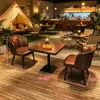 Bar de estilo camping con mesas y sillas de madera maciza, cabinas tipo lounge para bares y casas de té, sofás para restaurantes de barbacoa, cafeterías y pequeñas tabernas