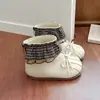 Botas Curtas de Inverno para Meninas, Novo Estilo, Babados, Renda, Xadrez, Princesa, Solado Macio, Antiderrapante, Laço, Versátil, Botas Pequenas de Couro