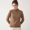 Suéter de tricô de lã de alta qualidade, gola alta, sem costura, para mulheres, solto, simples, confortável e quente, perfeito como suéter ou camada base
