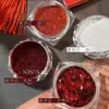 Joyería Roja de Año Nuevo Manicura Roja con Lentejuelas Adornada con Polvo Fino de Brillo de Arena Movediza Manicura de Uñas