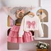 Amazon Traje de Primavera Nuevo Americano y Europeo para Niña Princesa Vestido de Manga Larga con Falda de Pastel Conjunto de Dos Piezas