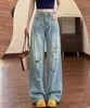 Jeans de pierna ancha de estilo vanguardista, azul claro, estilo vintage americano, rotos y desgastados, para mujer, primavera y otoño, moda urbana, pierna recta, hasta el suelo.