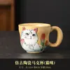 Taza de Gato Lindo Pintada a Mano Bajo Esmalte de Jingdezhen Taza para Café Latte Art Taza de Té de Mano para la Hora del Té Taza de Té Regalo