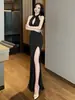 Vestido de Noche Negro para Mujer 2026 Estilo Nuevo de Gama Alta Elegante Cuello Halter Anfitrióna Sexy Cola de Pez Abertura Vestido Largo
