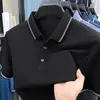 Camisa Polo Masculina de Seda de Gelo de Alta Qualidade, Manga Curta de Verão, Nova Cor Sólida, Top Camiseta Meia-Manga para Homens de Negócios de Meia-Idade