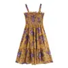 Venta al por mayor de Ropa para Mujer Transfronteriza Verano 2025 Nuevo Sexy Tirantes Hombros Descubiertos Gasa Floral Plisado Cintura Vestido
