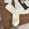 Calcetines de media pantorrilla para mujer, calcetines de algodón para primavera y otoño, calcetines dulces de punto calado a rayas verticales de color liso, calcetines apilables para mujer, algodón puro