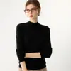 Capa base de punto de cachemira versátil para mujer, color liso de moda, nuevo estilo otoño/invierno, cuello semialto, engrosada y diseño simple